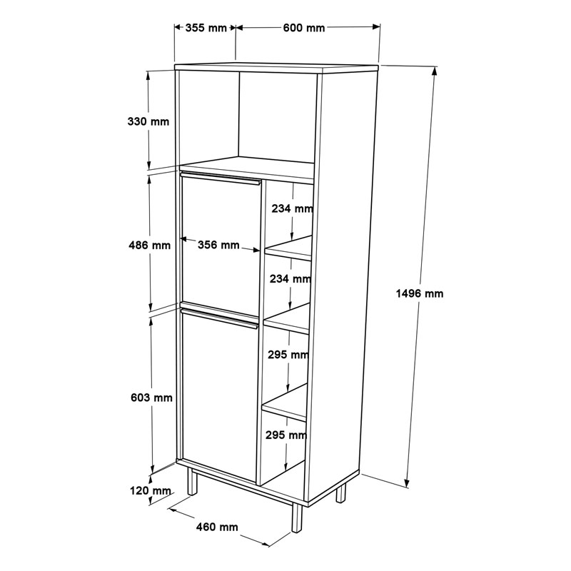 Στήλη Κουζίνας Migniato Pakoworld Φυσικό-Μαύρο 60X35.5X161.5Εκ