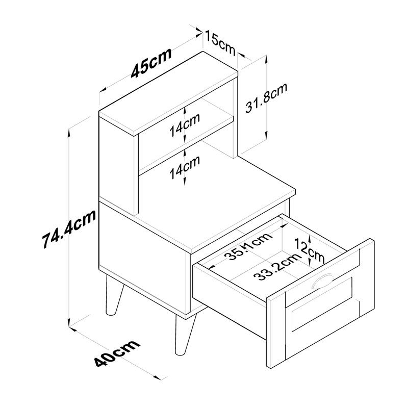 Κομοδίνο Rusta Pakoworld Μελαμίνης-Mdf Sonoma-Λευκό 45X40X74.5Εκ