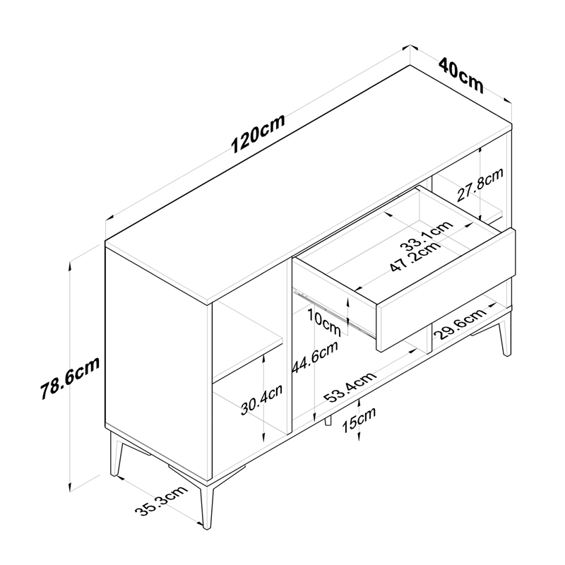 Μπουφές Ubron Pakoworld Λευκό-Καρυδί Μελαμίνης 120X40X78.6Εκ