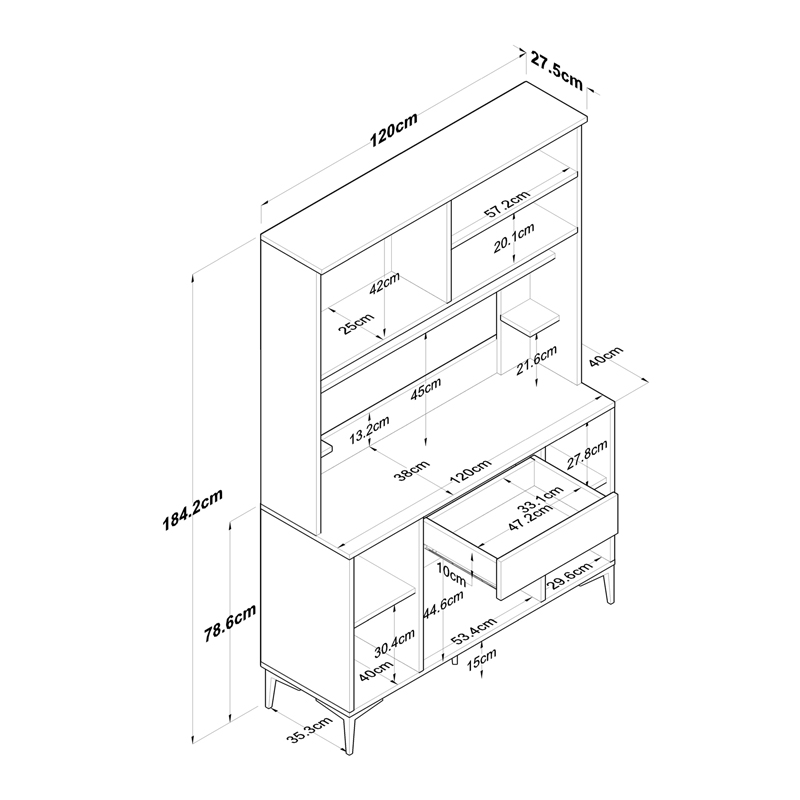 Mπουφές Με Ράφι Cordie Pakoworld Λευκό Μελαμίνης 120X40X184.2Εκ