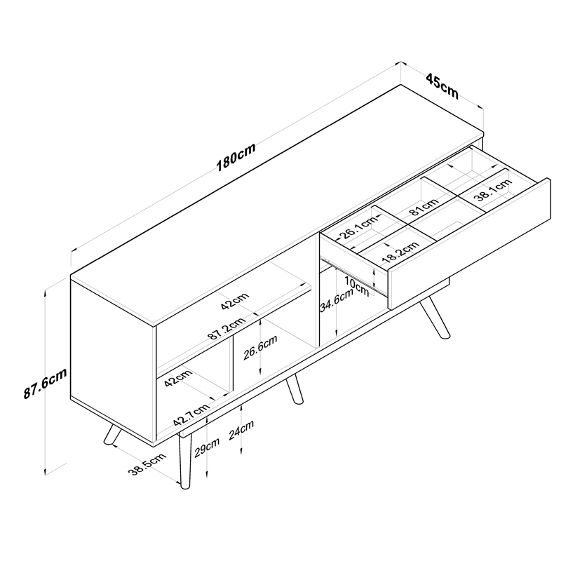 Μπουφές Satava Pakoworld Pp Σε Λευκή-Καρυδί Απόχρωση 180X45X87.6Εκ