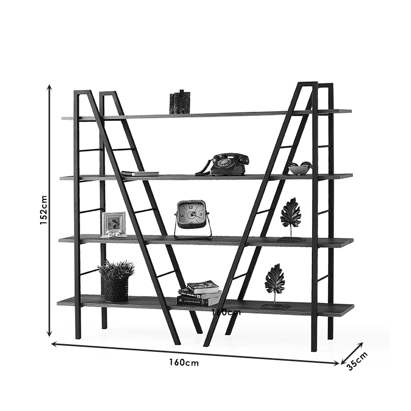 Βιβλιοθήκη Madden Pakoworld Μαύρο-Καρυδί 160X35X140Εκ