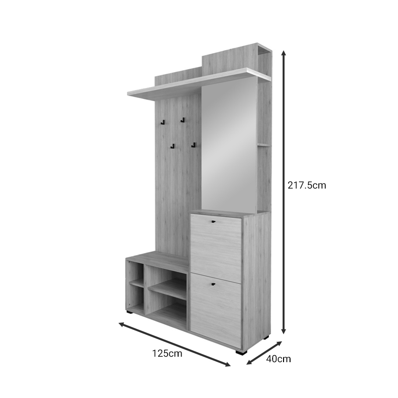 Έπιπλο Εισόδου Louisen Pakoworld Oak-Λευκό Μελαμίνης 125X40X217.5Εκ