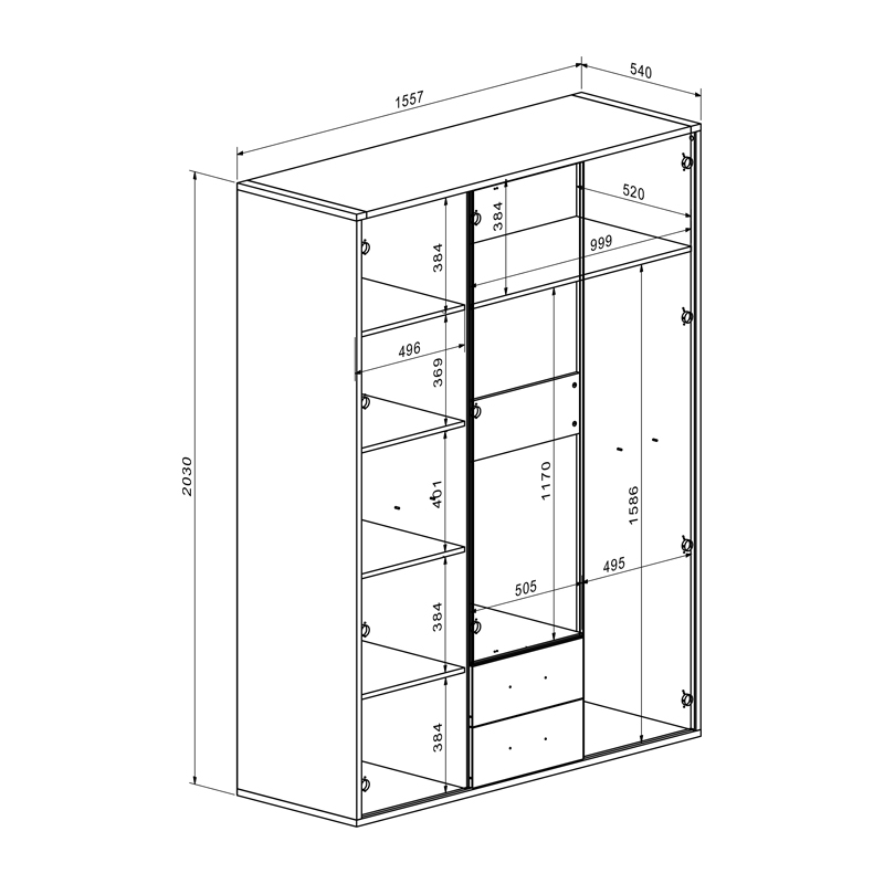 Ντουλάπα Rutenia Pakoworld Μελαμίνη Σε Oak Απόχρωση 155.7X54X203Εκ