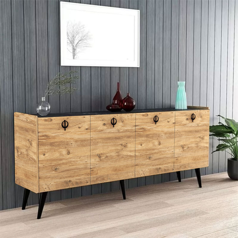 Μπουφές Jeslie Pakoworld Μελαμίνης Oak-Ανθρακί 180X40X79Εκ