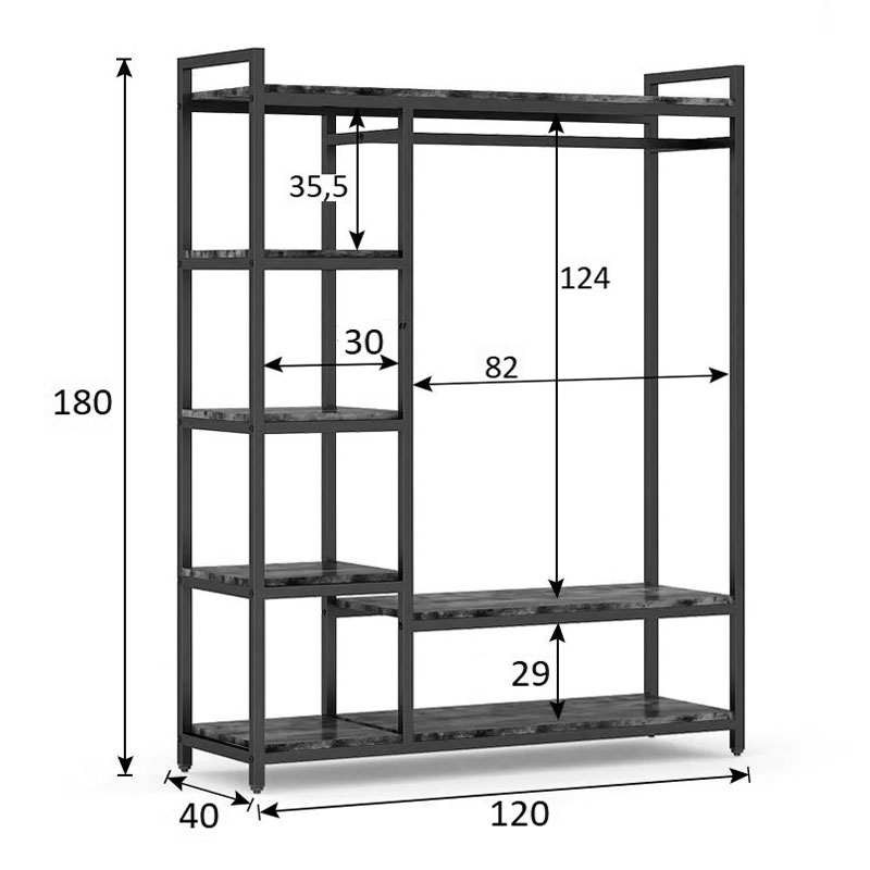 Έπιπλο Εισόδου Moel Pakoworld Καρυδί-Μαύρο 120X40X180Εκ