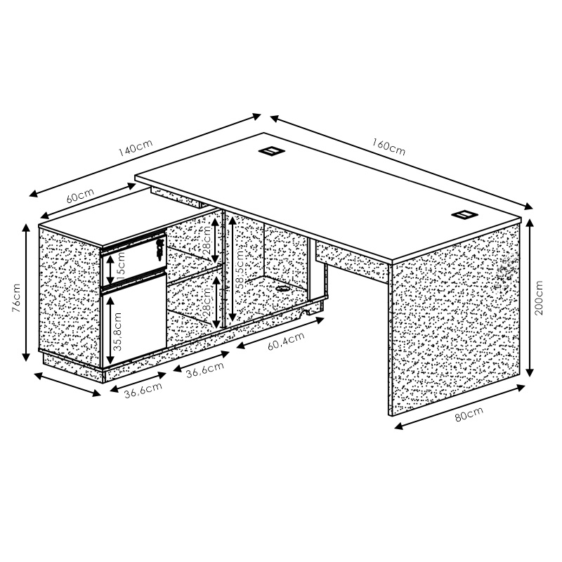 Γραφείο Με Δεξιά Γωνία Oscar Pakoworld Καρυδί-Ανθρακί 160X140X76Εκ