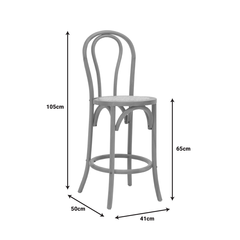 Σκαμπό Μπαρ Thonet Pakoworld Φυσικό Ξύλο Οξιάς-Έδρα Φυσικό Rattan 41X50X105Εκ