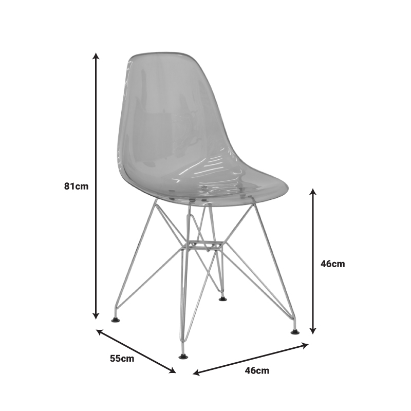 Καρέκλα Adelle Pakoworld Pp Διάφανο Γκρι-Inox Πόδι 46X55X81Εκ