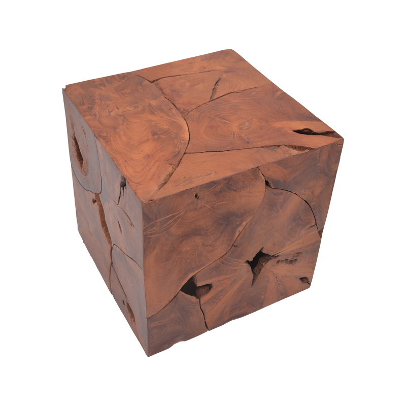 Σκαμπό Boxy Inart Φυσικό Μασίφ Ξύλο Teak 40X40X40Εκ