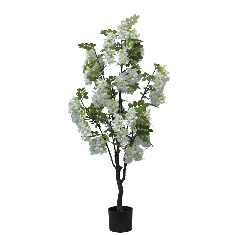 Διακοσμητικό Φυτό Bean Flowers Σε Γλάστρα Inart Λευκό Pp Υ125Εκ