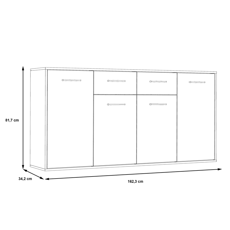 Μπουφές Drepen Pakoworld Μελαμίνη Σε Λευκό Και Sonoma Χρώμα 162.3X34.2X81.7Εκ