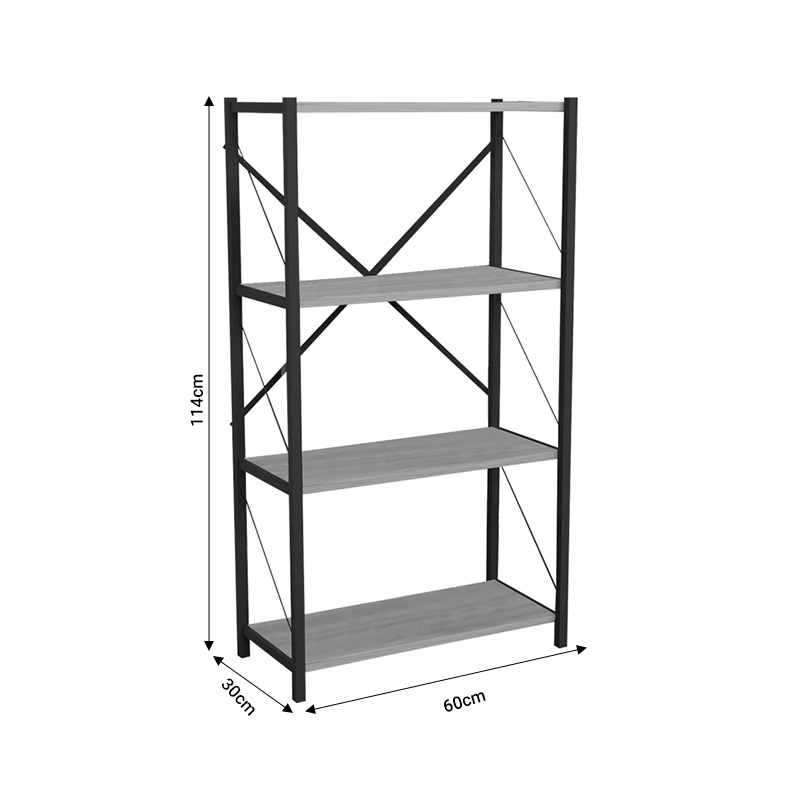 Βιβλιοθήκη Jackrey Pakoworld Oak Μελαμίνης-Μαύρο Μέταλλο 60X30X114Εκ