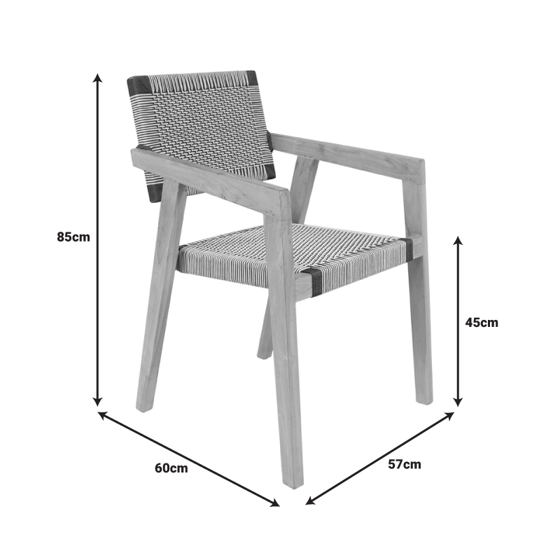 Πολυθρόνα Salama Pakoworld Σκελετός Teak Ξύλο Σε Φυσική Απόχρωση Και Κρεμ-Μαύρο Σχοινί 57X60X85Εκ