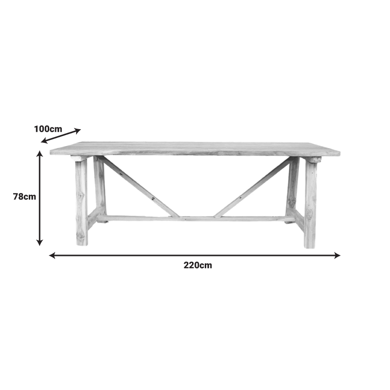 Τραπέζι Luxous Pakoworld Teak Ξύλο Σε Φυσική Απόχρωση 220X100X78Εκ