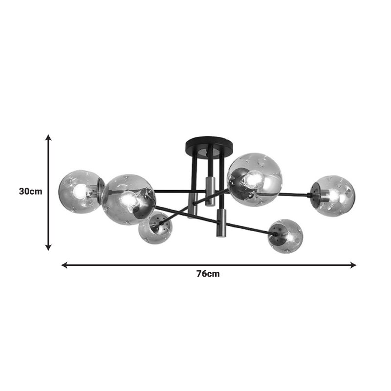 Φωτιστικό Οροφής Πολύφωτο Catrene Pakoworld Μαύρο Μέταλλο-Γυαλί 76X30Εκ