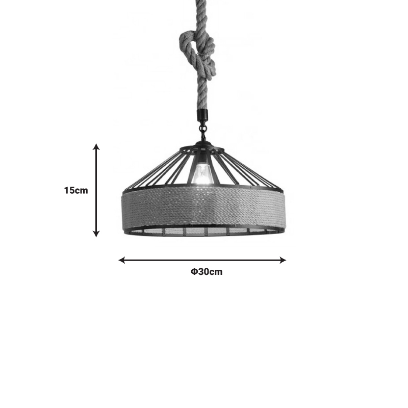 Φωτιστικό Οροφής Pormode Pakoworld Μαύρο Μέταλλο-Φυσικό Σχοινί Φ30X15Εκ