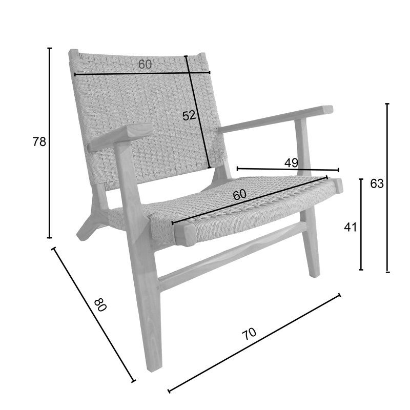 Πολυθρόνα Crosy Pakoworld Teak Ξύλο Σε Φυσική Απόχρωση 71X81X75Εκ