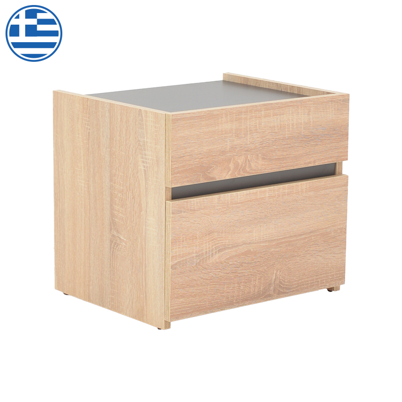 Κομοδίνο Comcie Pakoworld Σε Φυσικό Με Γκρι Απόχρωση 50X42X45.5Εκ