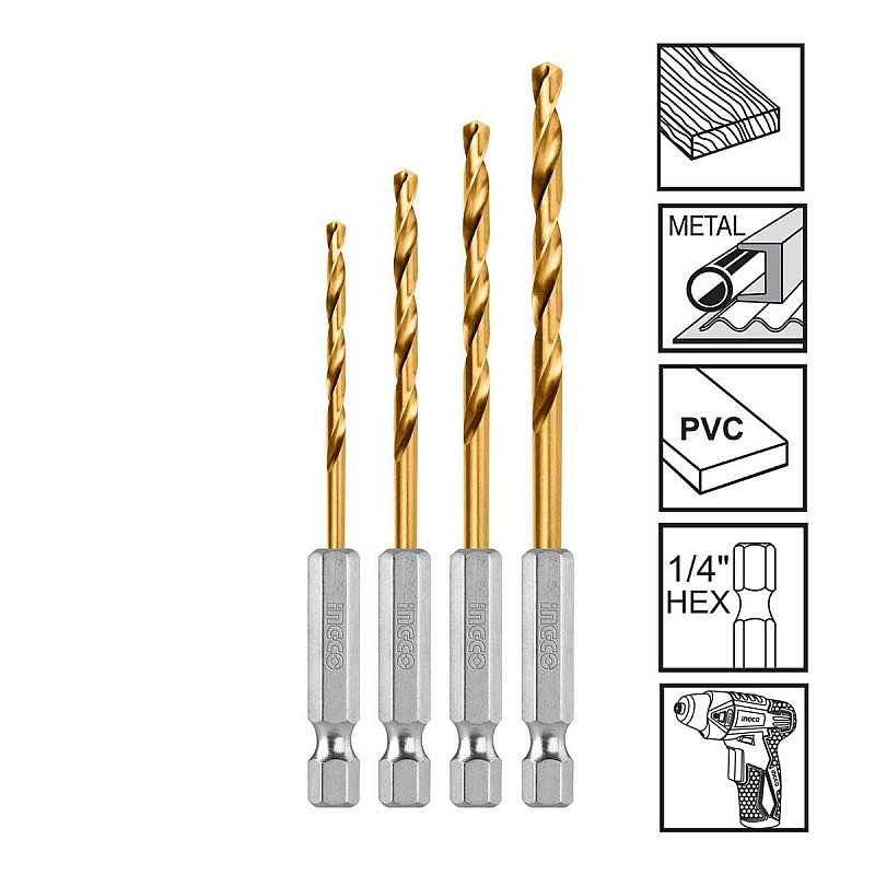 Τρυπάνια Μετάλλου HSS με Υποδοχή 1/4" 1.5-4mm Σετ 4 τεμ.